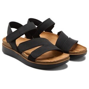 Skechers Lifted Comfort Black Strappy Sandals Cork-Trimmed Memory Foam Footbed